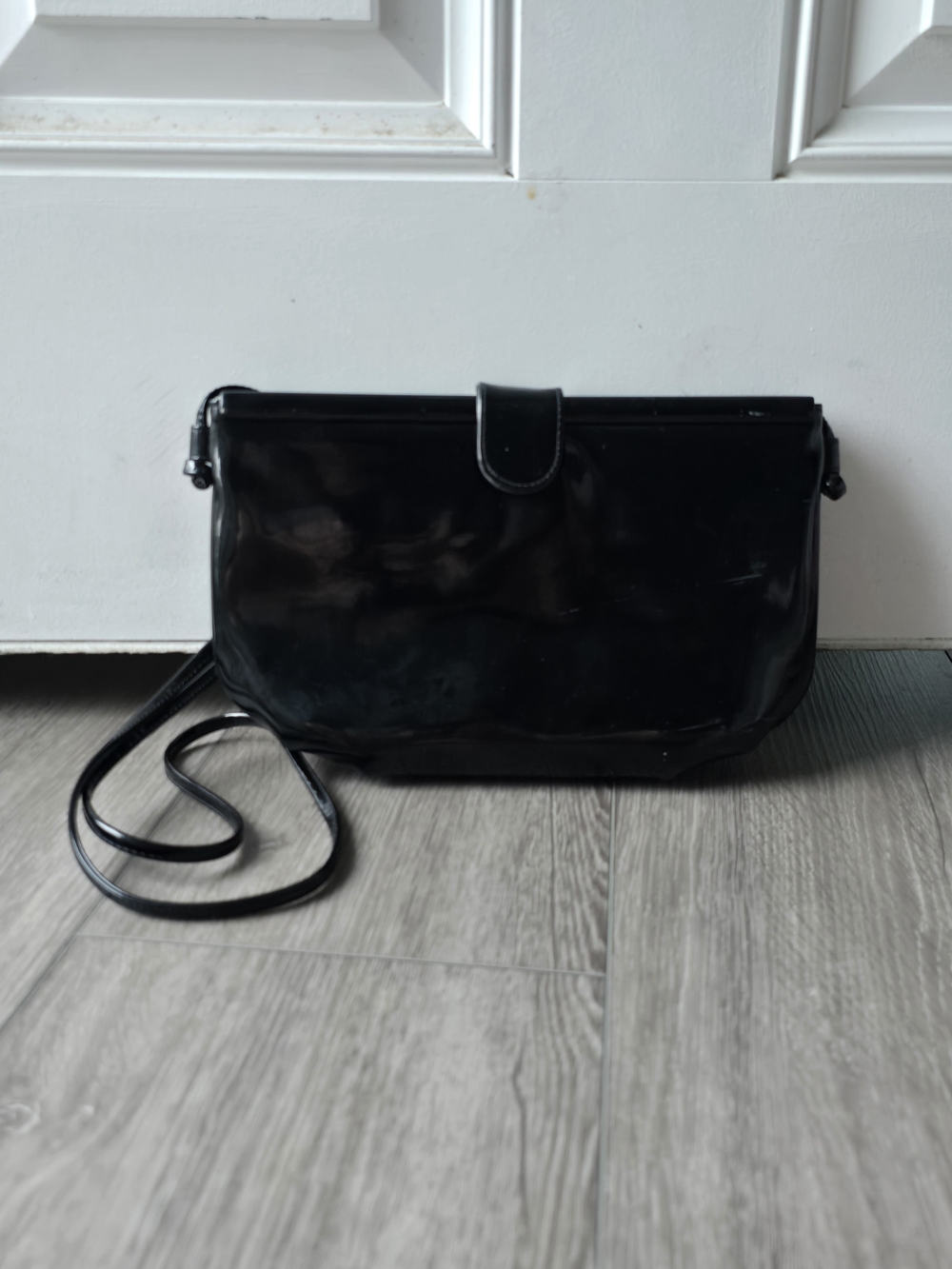 Koret Vintage Black Patent Crossbody Bag 60s 70s Structured Frame Purse